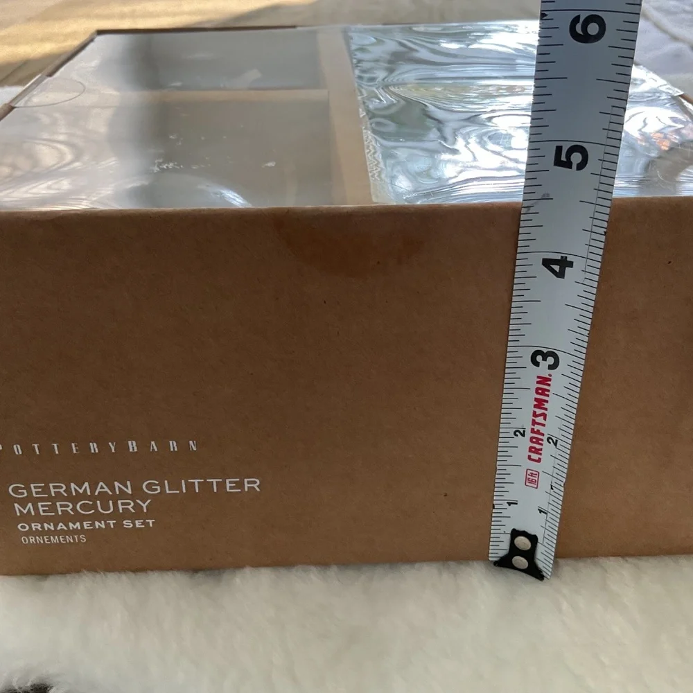 New Pottery Barn German Glitter Mercury Ornaments Set of 4 Gray Unopened